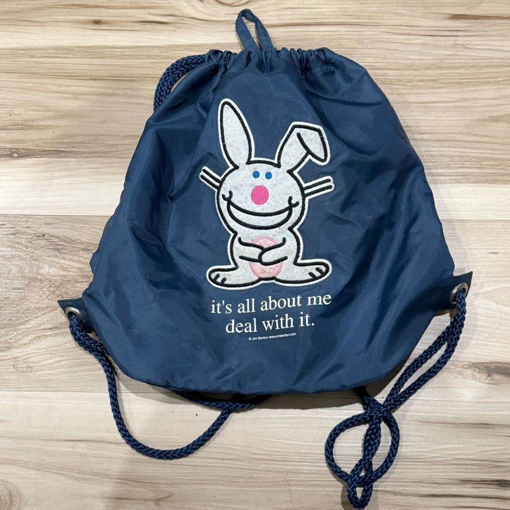 Happy Bunny Y2K Blue Drawstring Bag Backpack